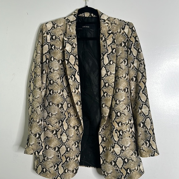 Zara beige brown python D kin snake print blazer size M career preppy feminine - Picture 3 of 10
